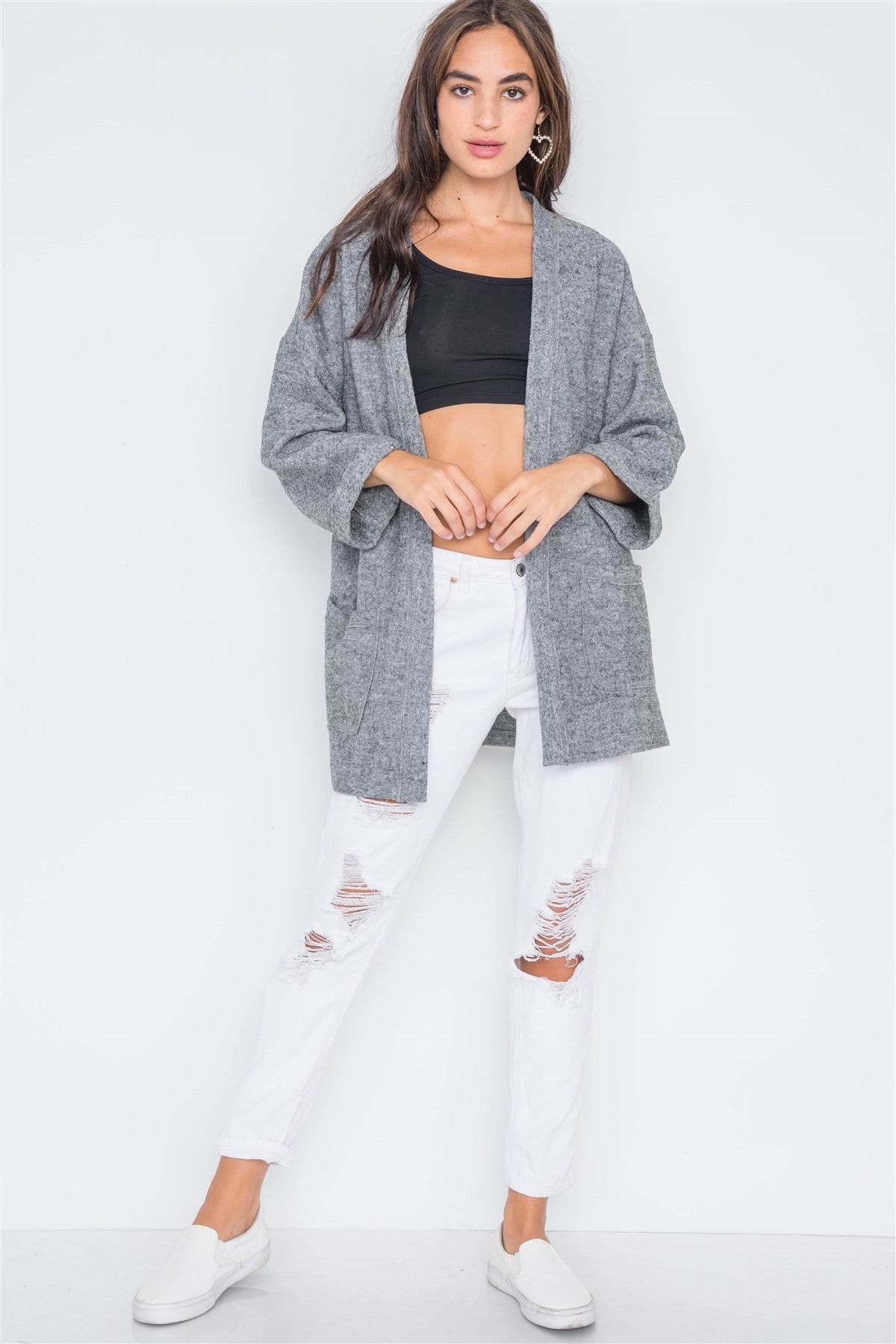 Heather Gray Open Front Cardigan