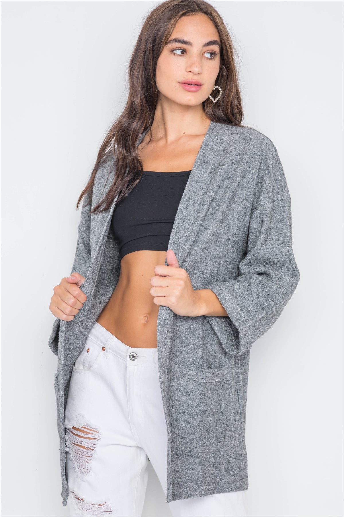 Heather Gray Open Front Cardigan