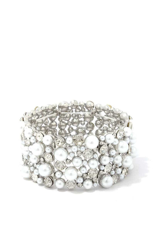 Chunky Pearl Rhinestone Stretch Bracelet