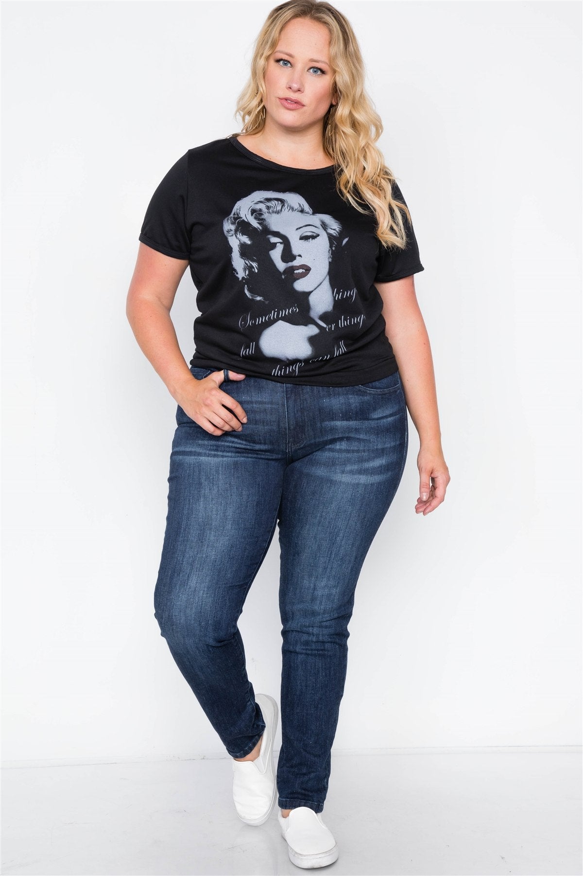 Plus Size Black Graphic Marilyn Monroe Knit Top