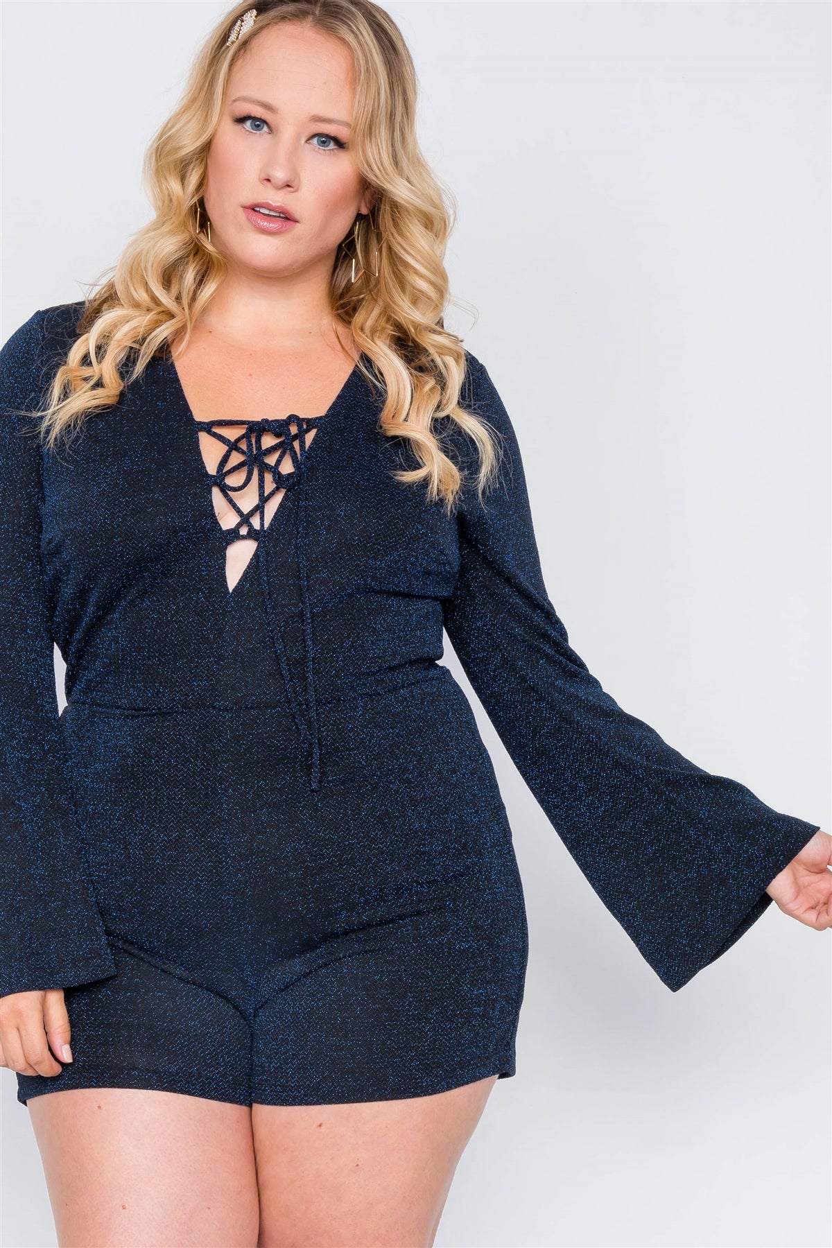 Plus Size Midnight Deep V-neck Evening Romper
