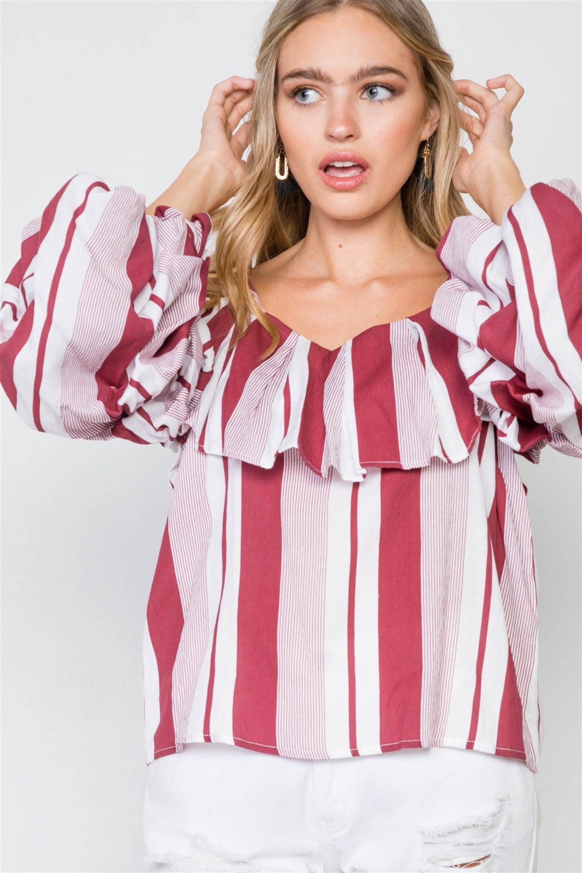 Puff-sleeve Stripe Cami Boho Top