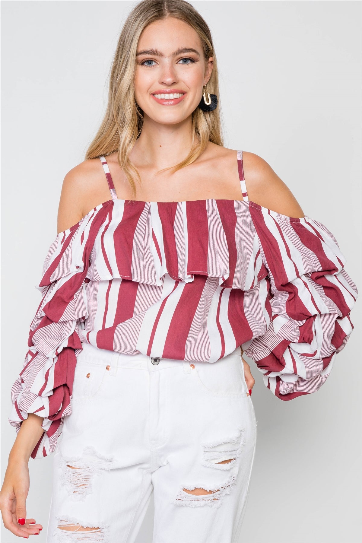 Puff-sleeve Stripe Cami Boho Top