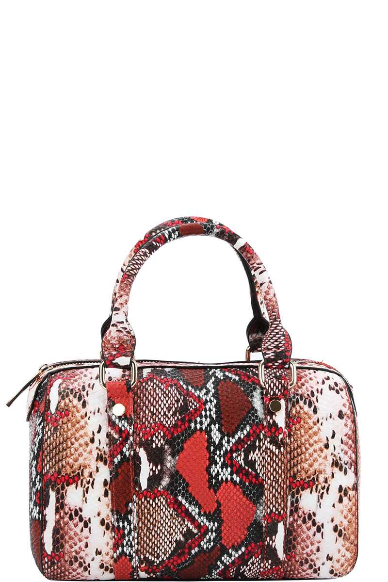 Trendy Setter Cute Python Pattern Boston Bag With Long Strap