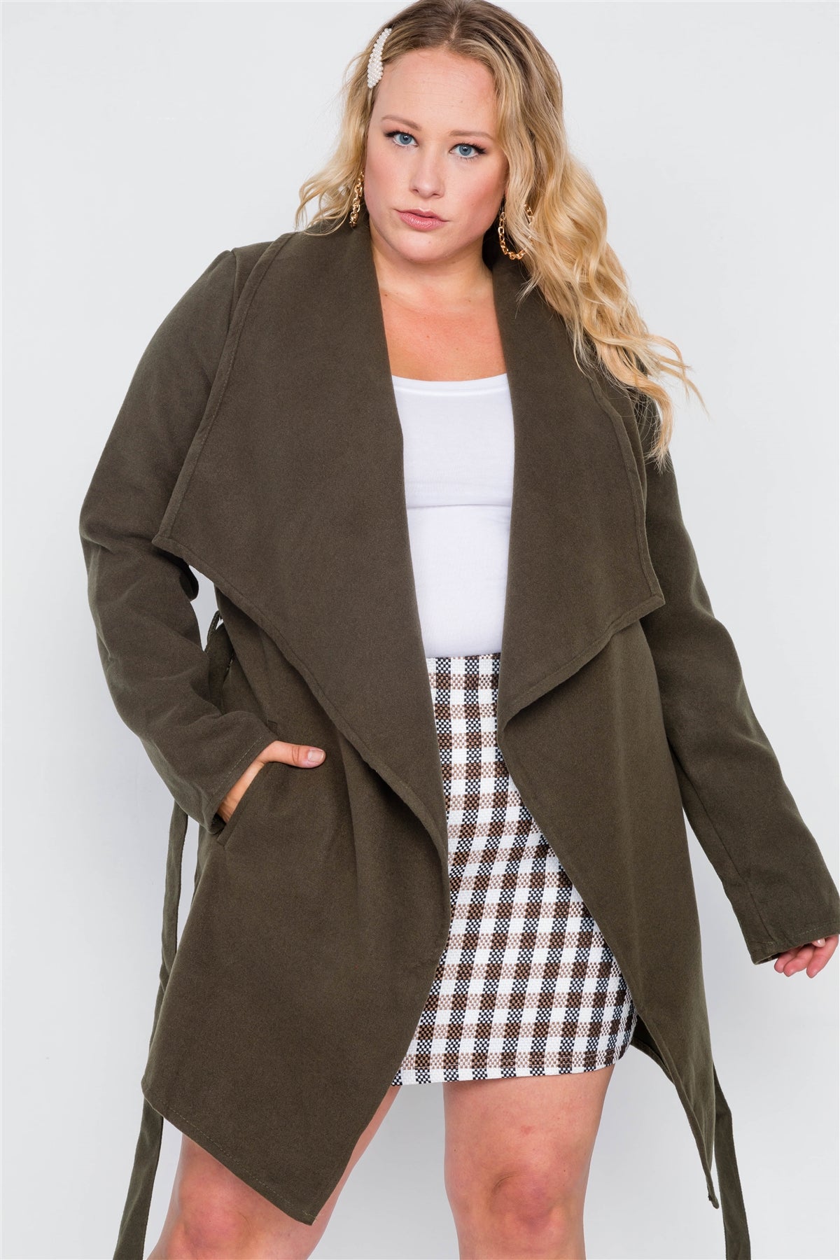 Plus Size Fleece Drape-front Jacket