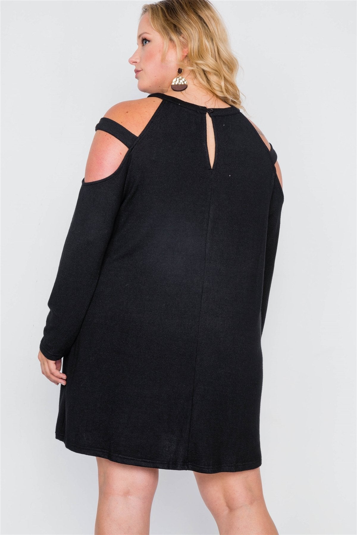 Plus Size Knit Strap Shoulder Long Sleeve Dress