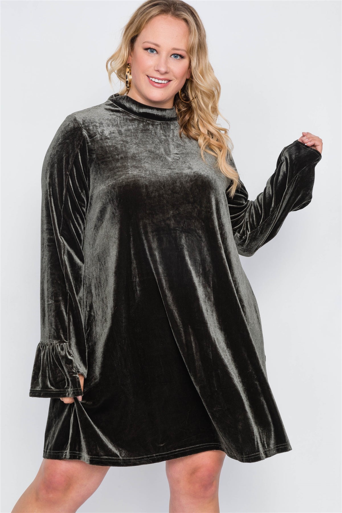 Plus Size Velvet Long Sleeve Mini Dress