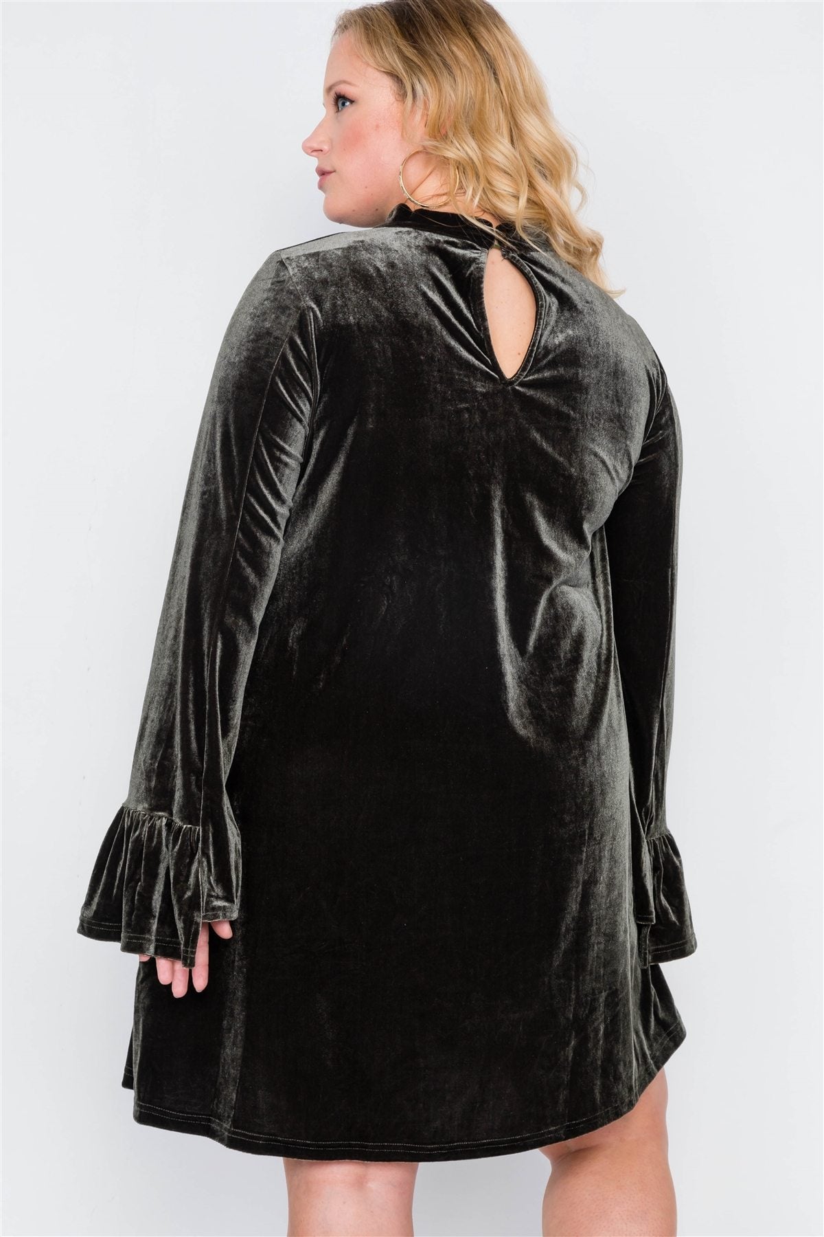 Plus Size Velvet Long Sleeve Mini Dress