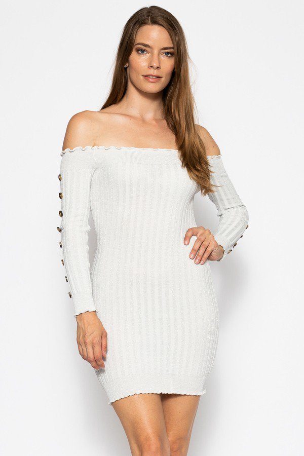 Off The Shoulder Knit Sweater Dres