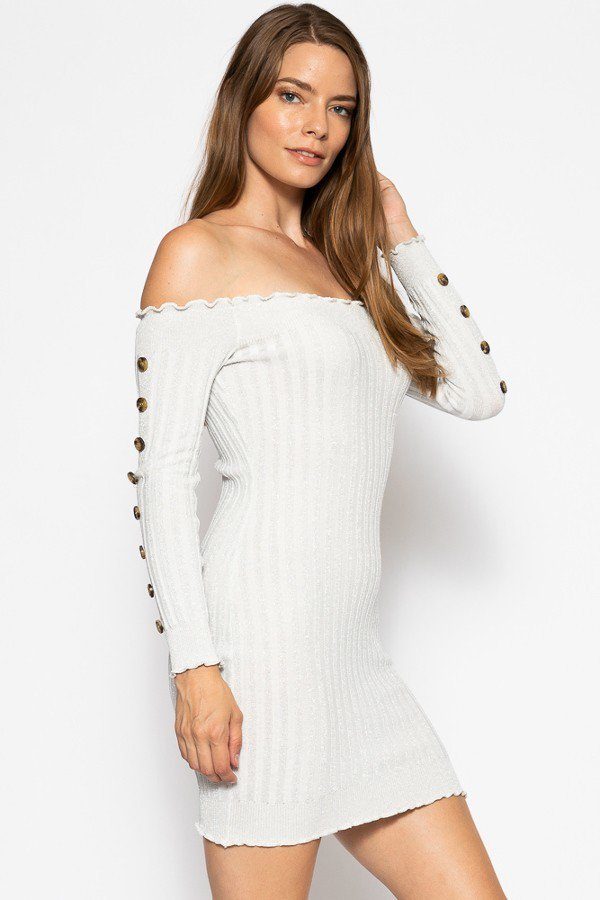 Off The Shoulder Knit Sweater Dres