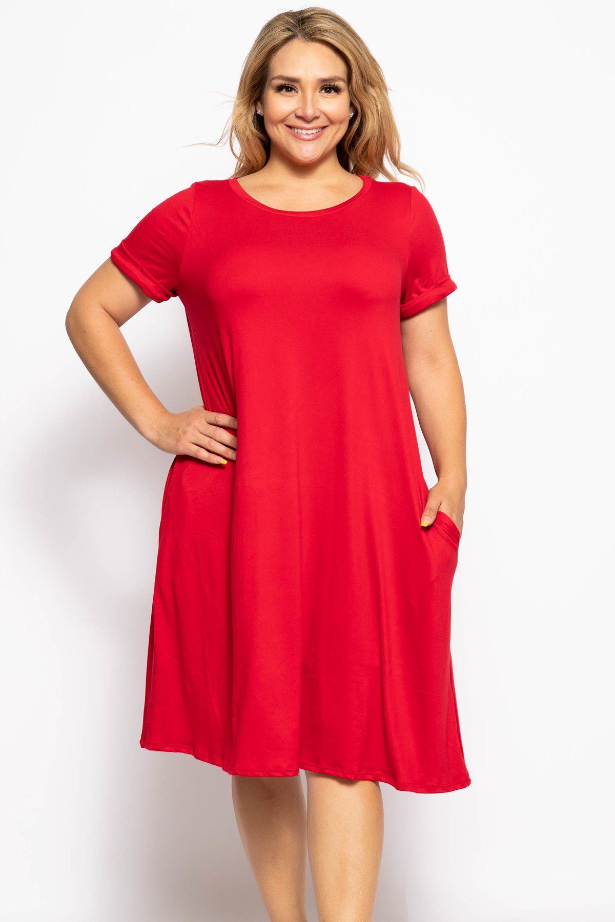 Crew Neckline Solid A-line Dress