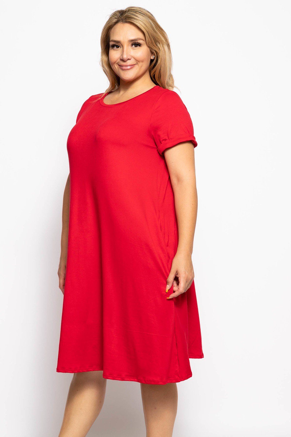 Crew Neckline Solid A-line Dress