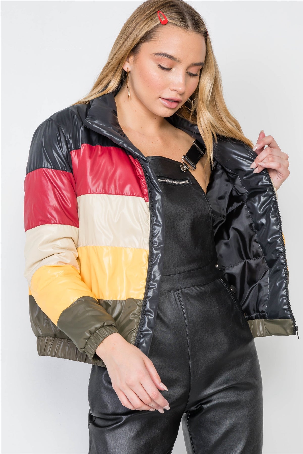 Multi Color Block Zip-up Puffer Jacket