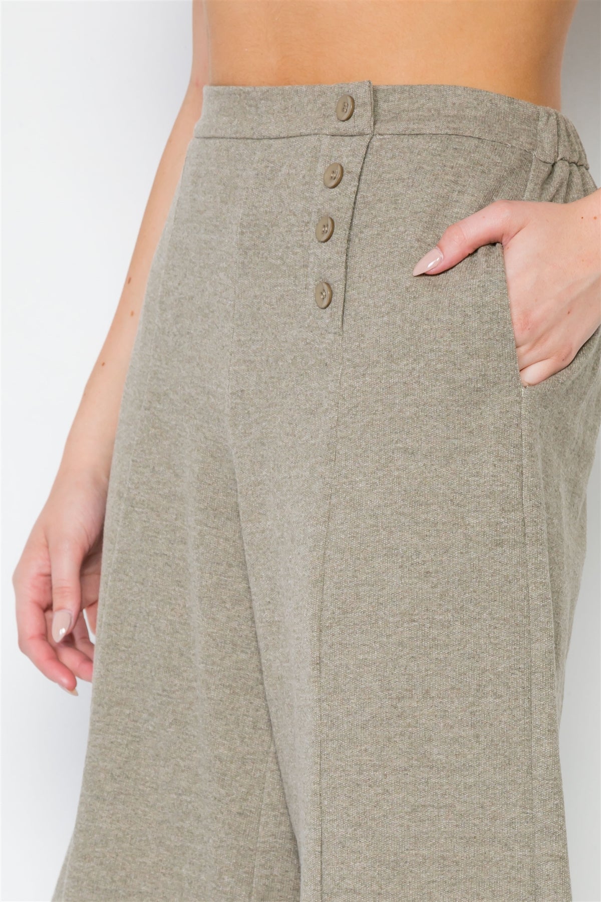 Knit Side Button Wide Leg Ankle Pants