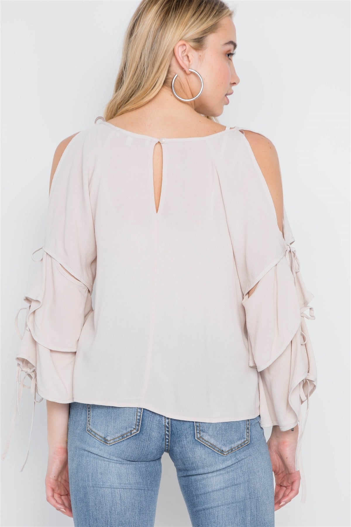 Oatmeal Self-tie Long Bell Sleeves Top