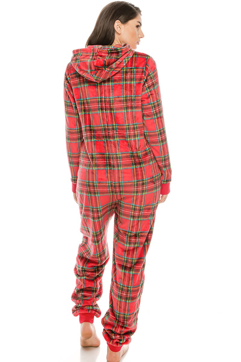 Flannel Jumpsuit Pj W/ Hoodie