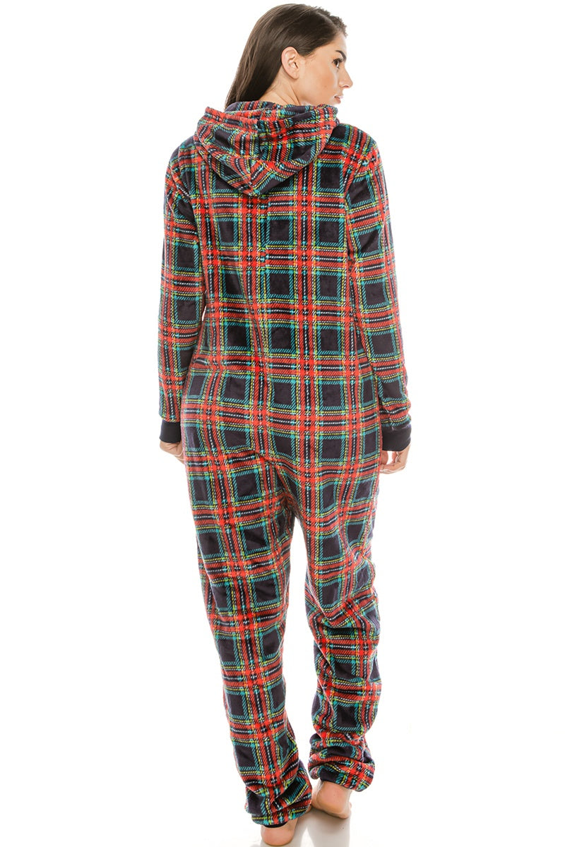 Flannel Jumpsuit Pj W/ Hoodie