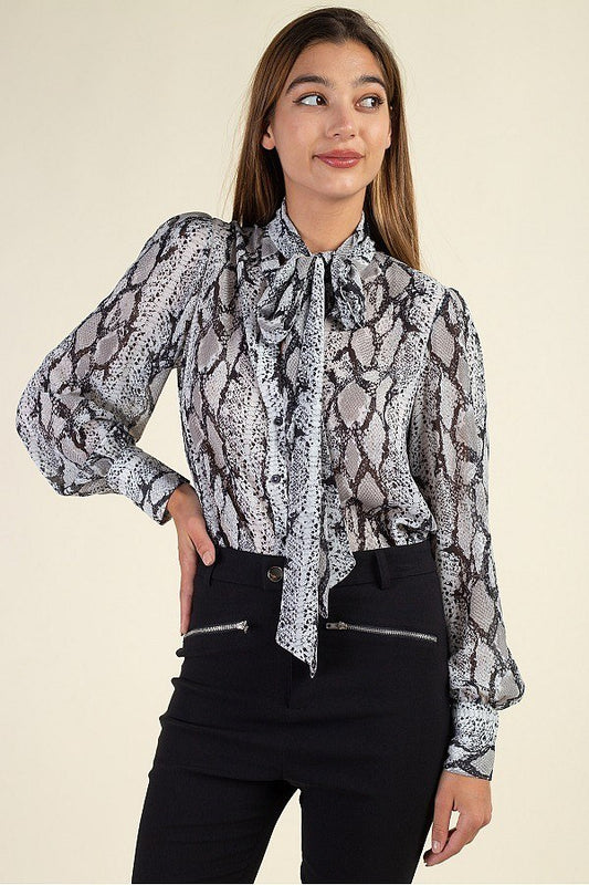 Snake Skin Tie Neck Top