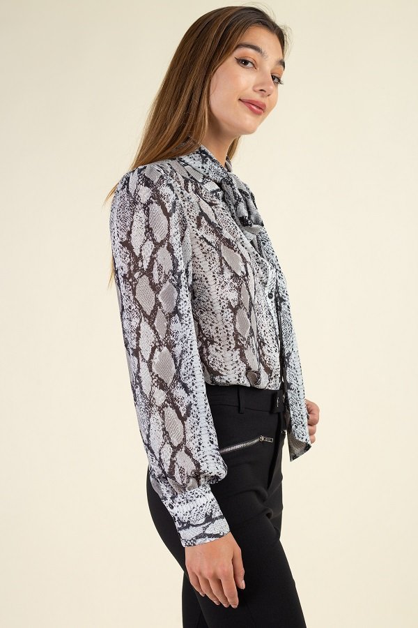 Snake Skin Tie Neck Top