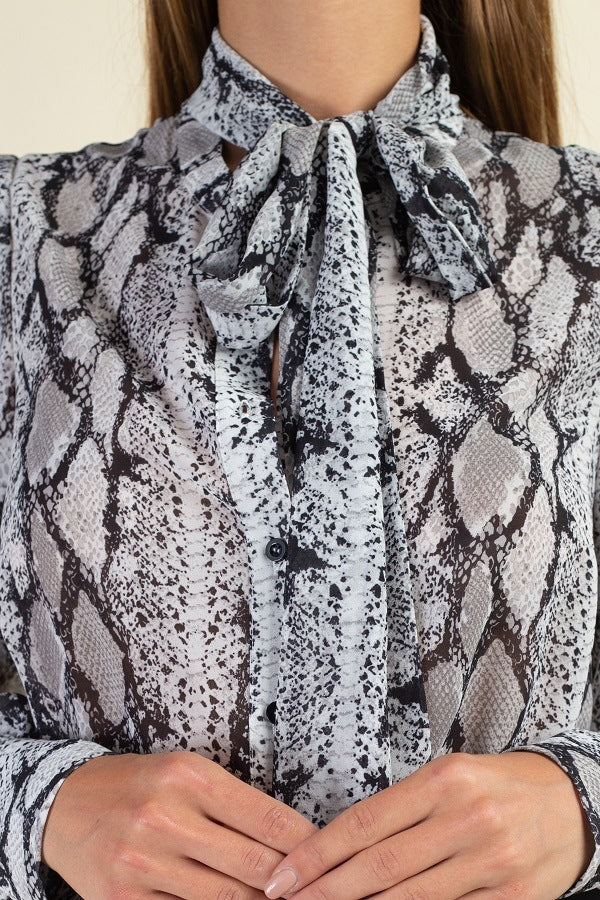 Snake Skin Tie Neck Top