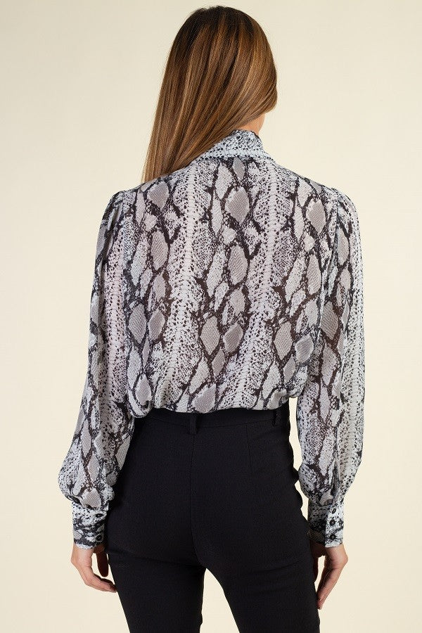 Snake Skin Tie Neck Top