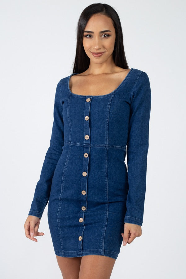 Square Neck Denim Dress