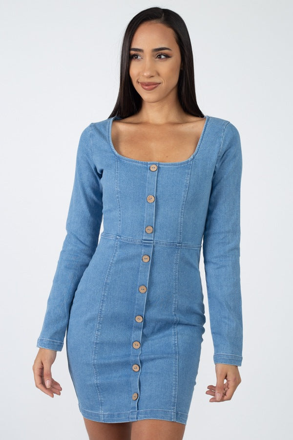 Square Neck Denim Dress