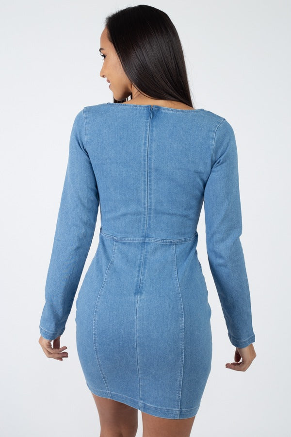 Square Neck Denim Dress