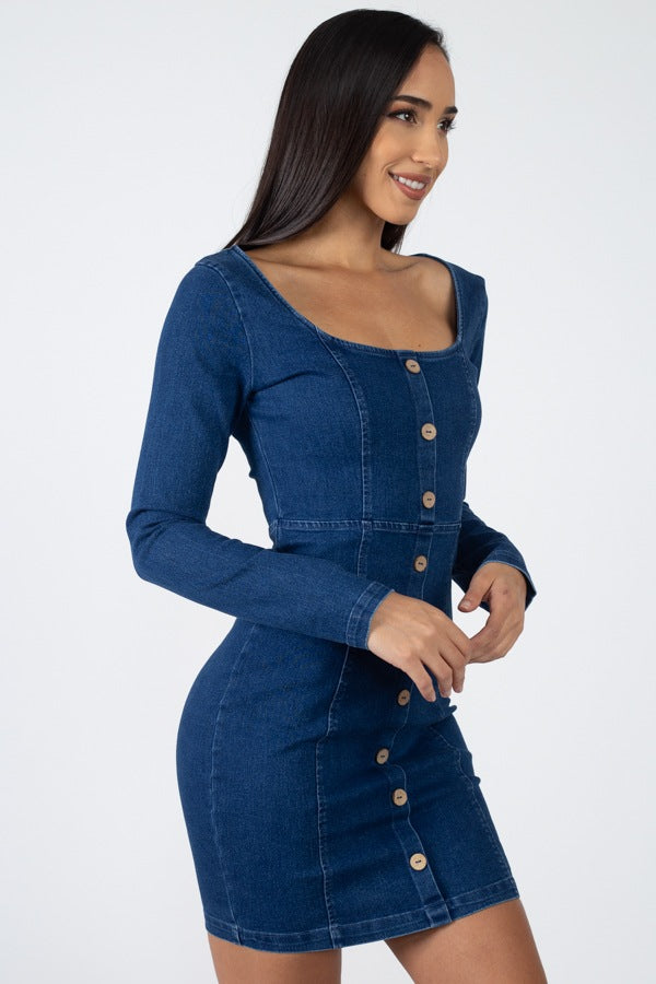 Square Neck Denim Dress