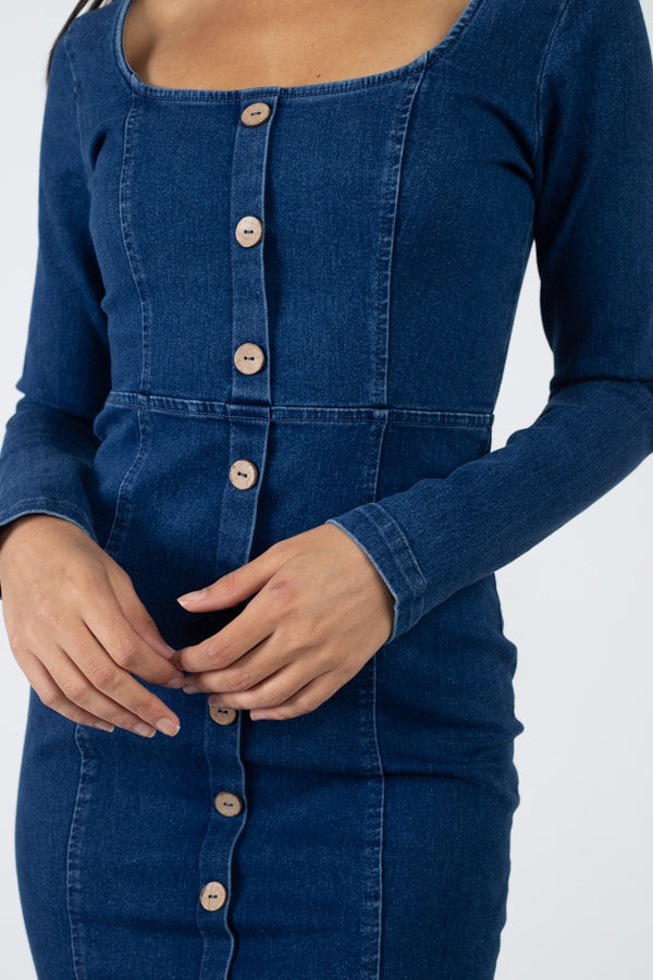 Square Neck Denim Dress