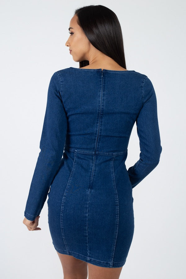 Square Neck Denim Dress