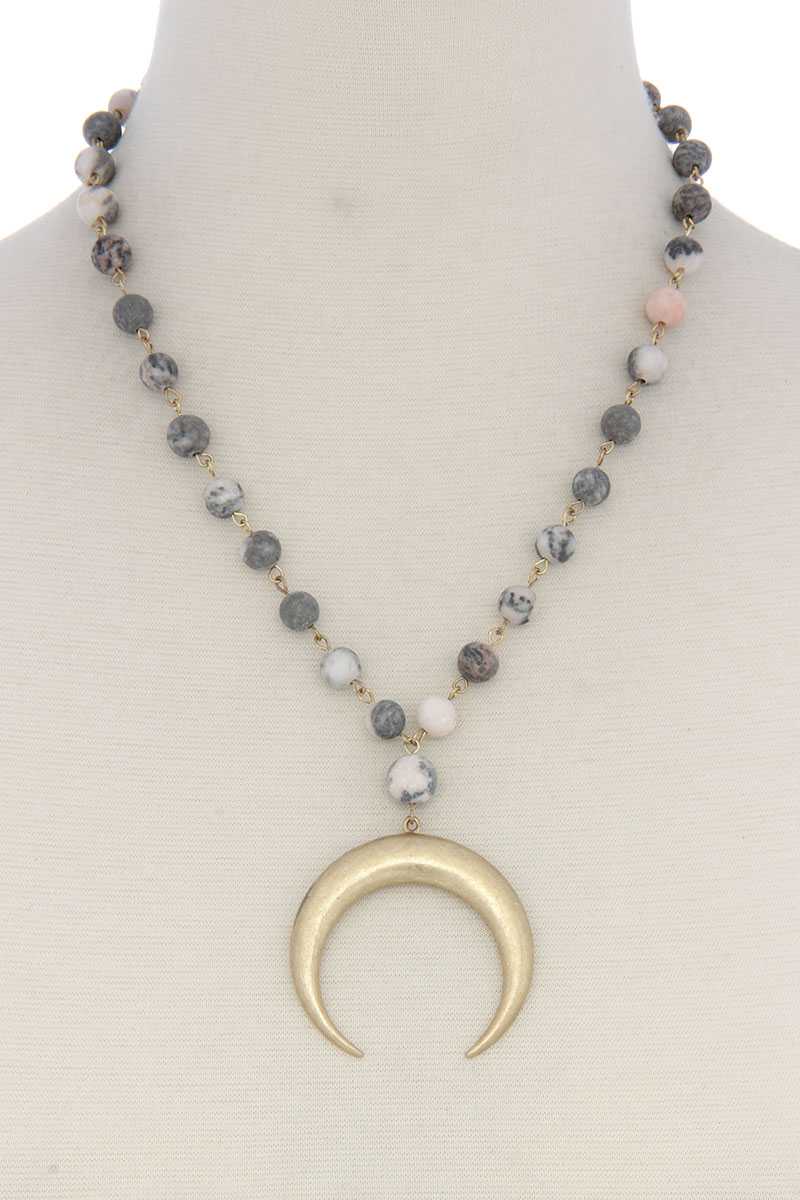 Crescent Moon Beaded Short Necklace