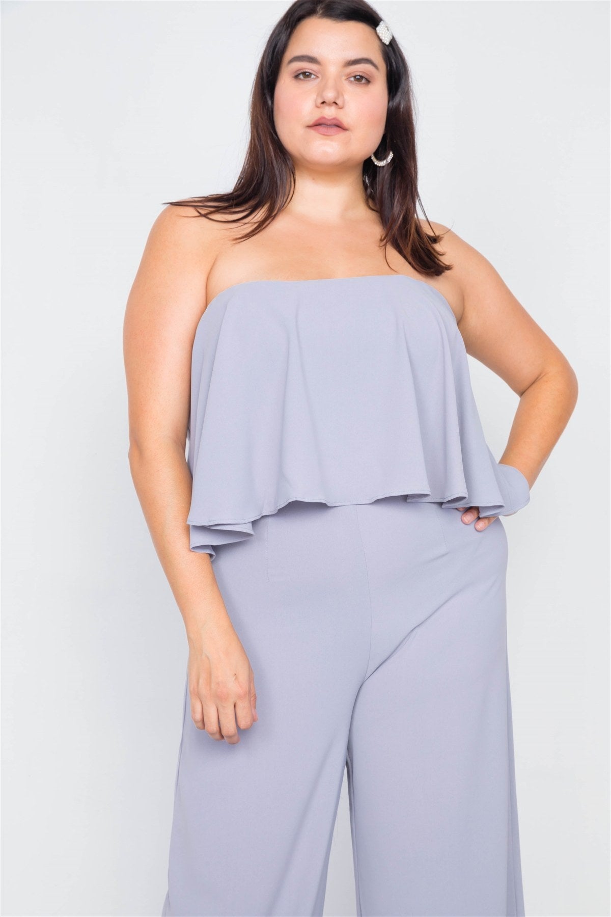 Plus Size Off-the-shoulder Flounce Wide Leg Jumpsuit