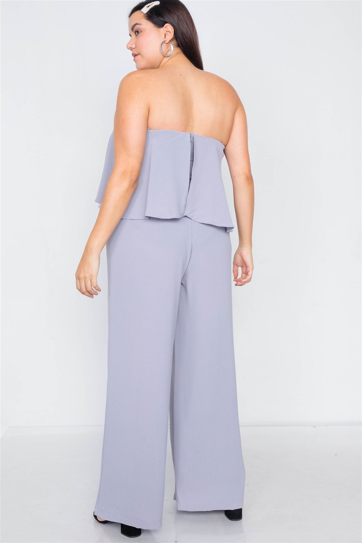 Plus Size Off-the-shoulder Flounce Wide Leg Jumpsuit