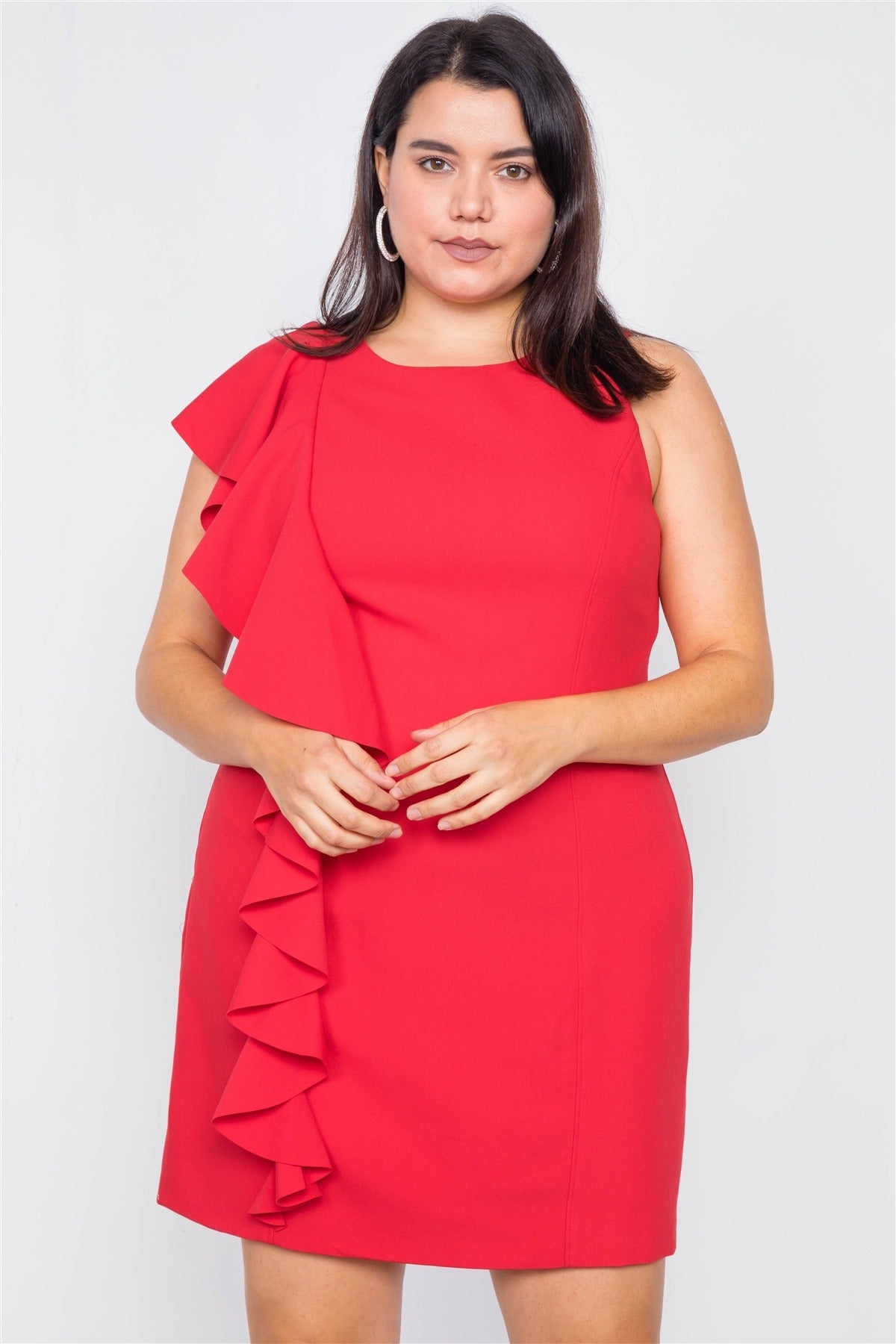 Plus Size Trim Frill Sleeve Mini Dress