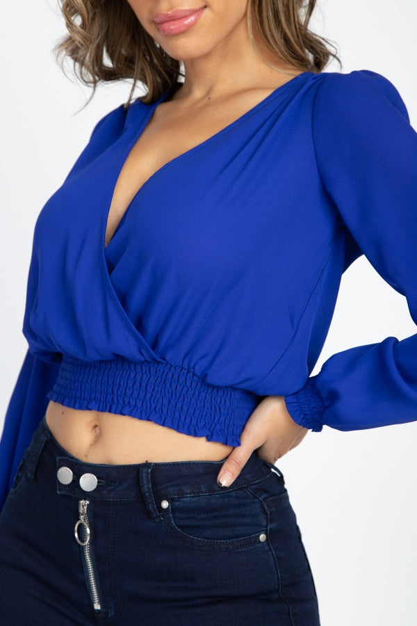 Smocked Hem Wrap Crop Top