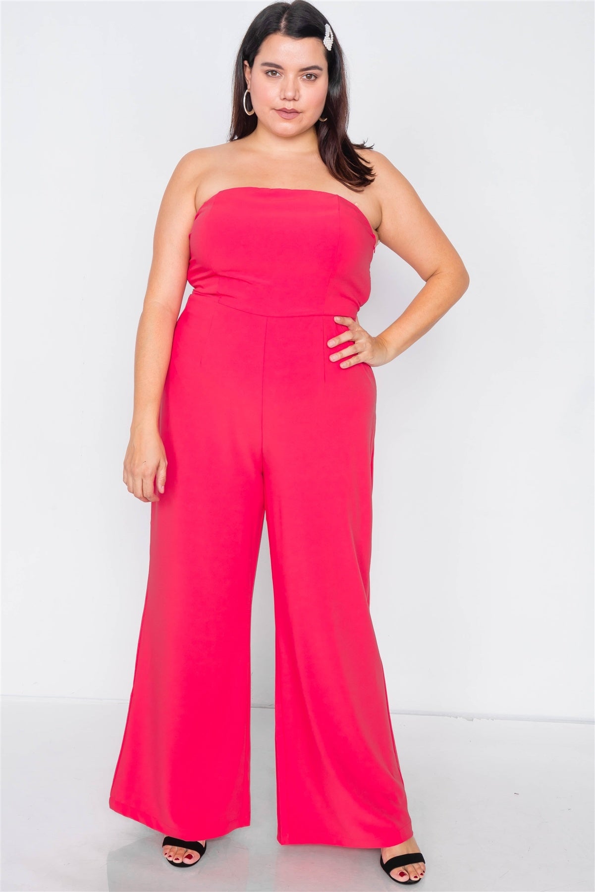 Plus Size Buckle Cut-out Sleeveless Wide Leg Jumpsuit