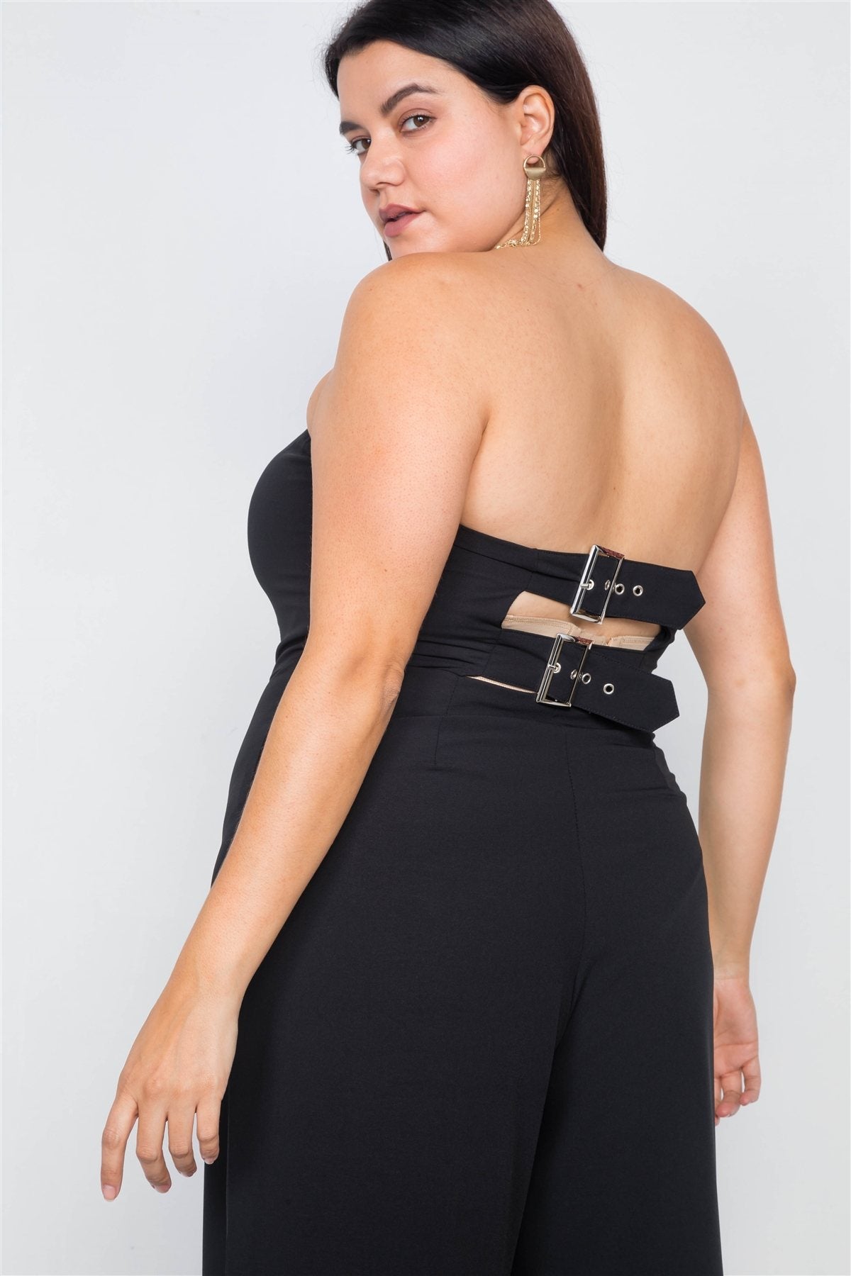 Plus Size Buckle Cut-out Sleeveless Wide Leg Jumpsuit