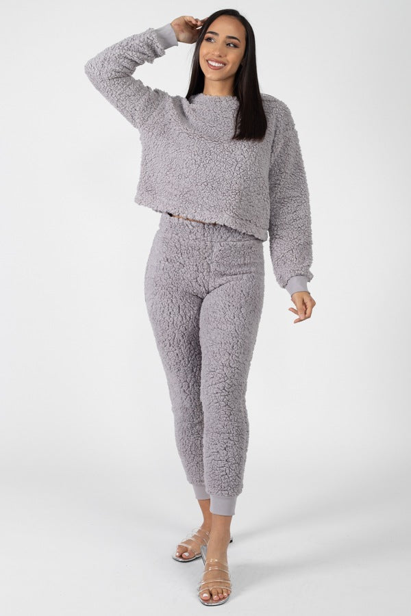 Faux Fur Cropped Top & Elasticized Pants