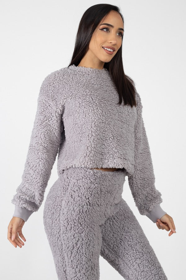 Faux Fur Cropped Top & Elasticized Pants