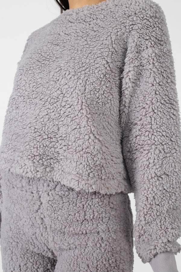 Faux Fur Cropped Top & Elasticized Pants