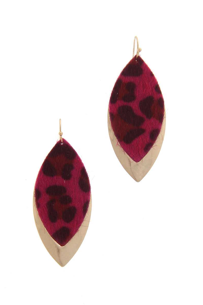 Animal Print Metal Pointed Oval Drop Earring