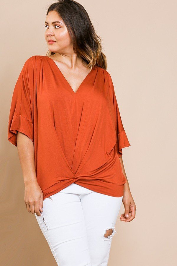 Short Bell Sleeve Basic V-neck Top