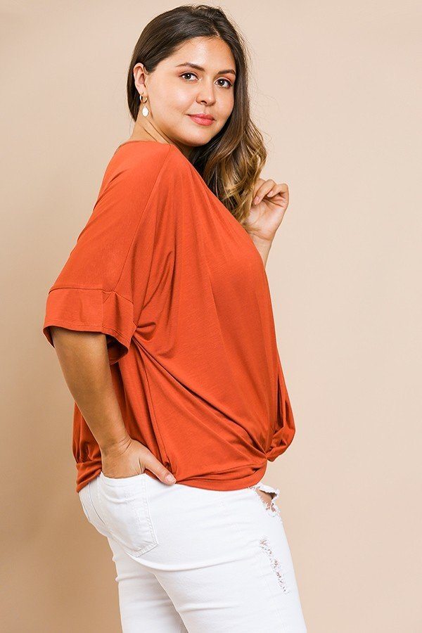 Short Bell Sleeve Basic V-neck Top