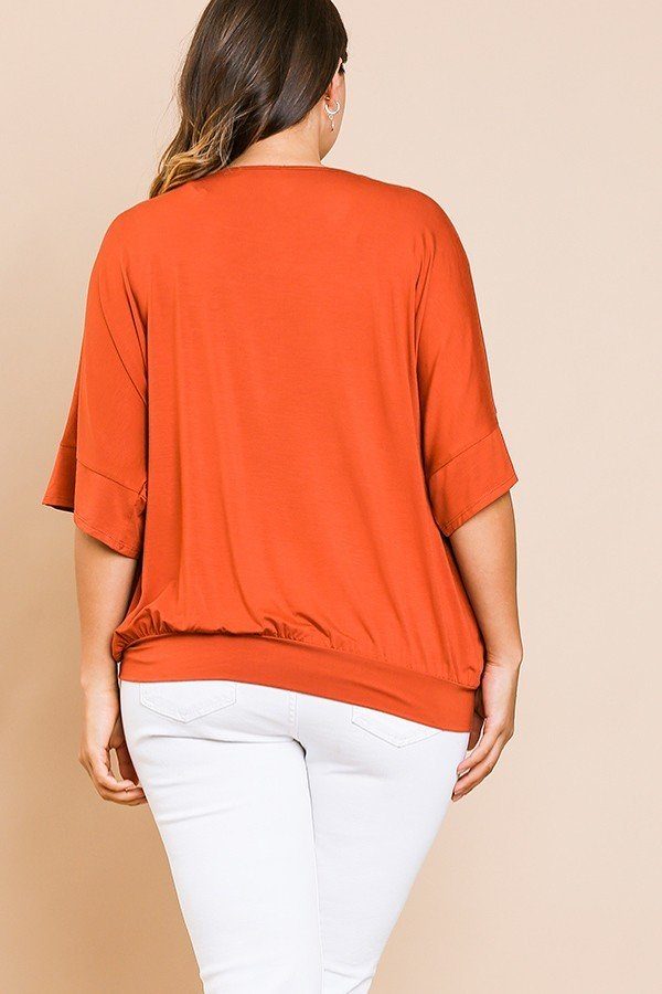 Short Bell Sleeve Basic V-neck Top