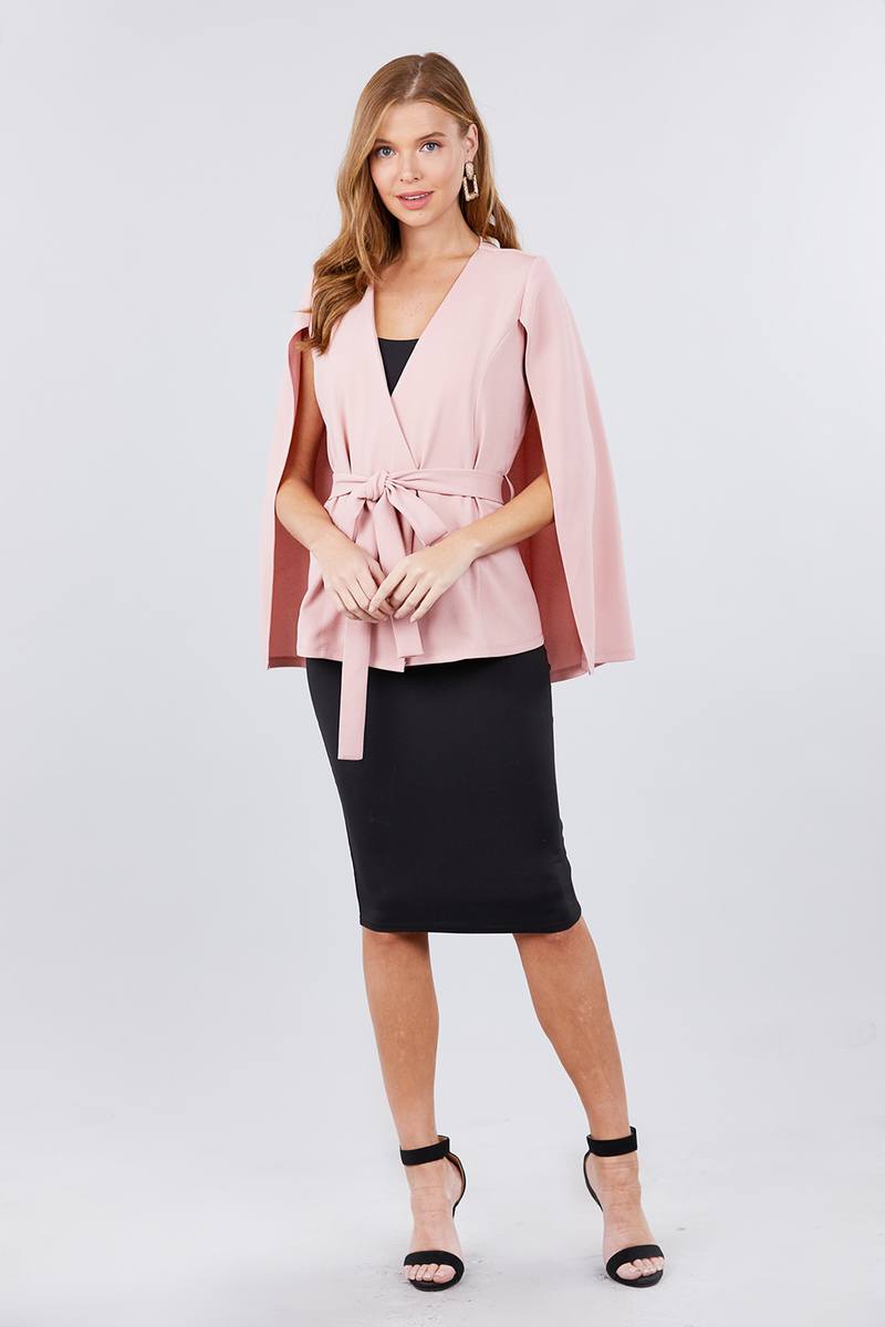 Open Peaked Front W/belt Detail Cape Jacket