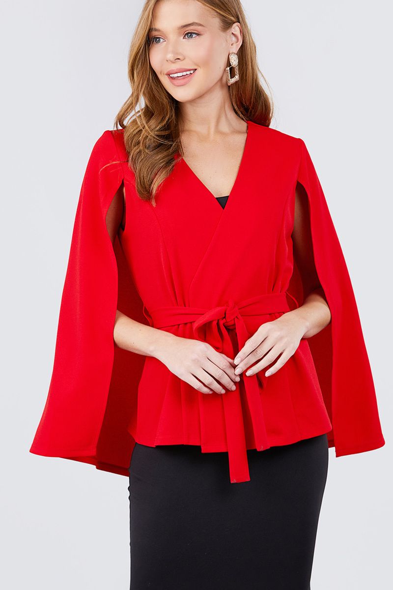 Open Peaked Front W/belt Detail Cape Jacket