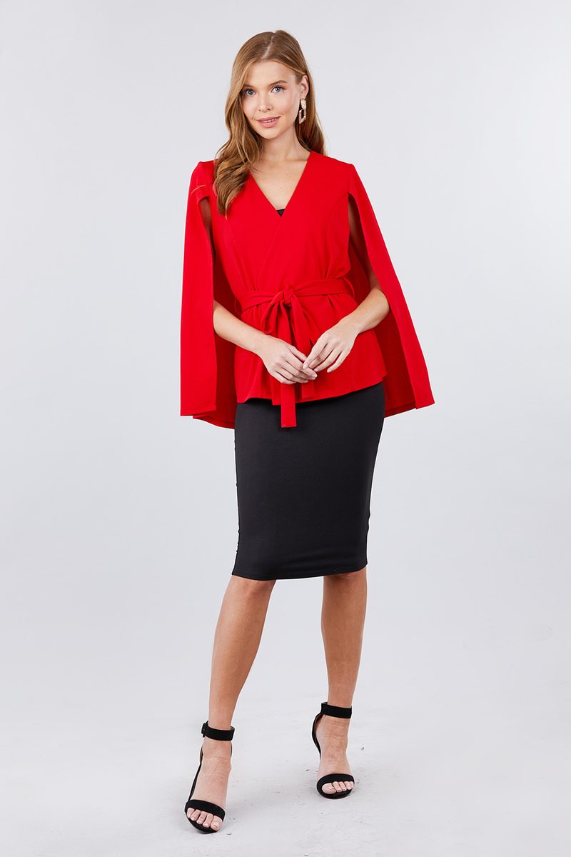 Open Peaked Front W/belt Detail Cape Jacket