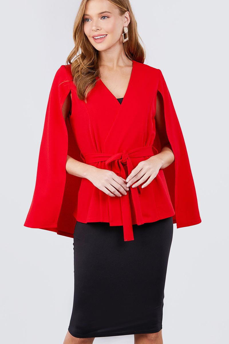 Open Peaked Front W/belt Detail Cape Jacket