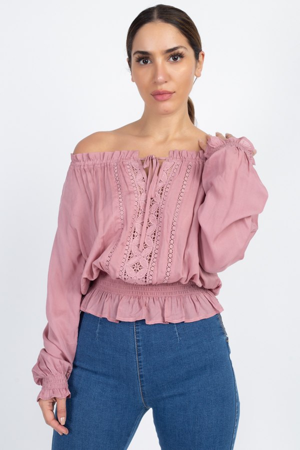 Off Shoulder Embroidered Shirt
